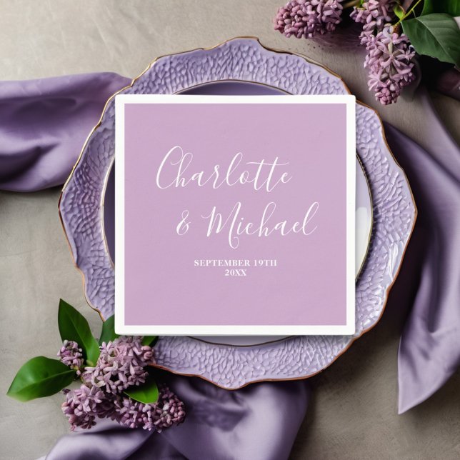 Lilac Purple Script Minimalist Wedding Napkins (Creator Uploaded)