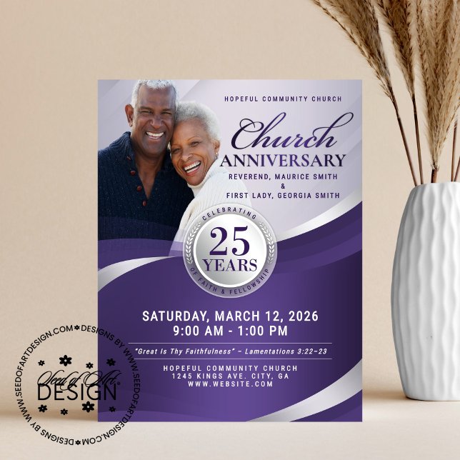 Lilac Purple & Silver Church Anniversary Flyer (Creator Uploaded)