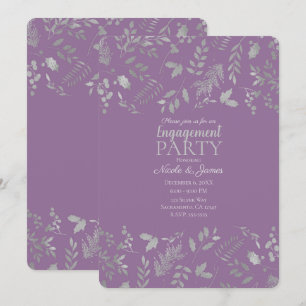 Lilac Purple Silver Leaves Botanical Engagement Invitation