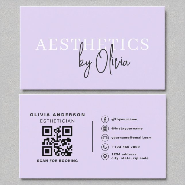 Lilac Purple Skincare Esthetician QR Code  Business Card (Creator Uploaded)