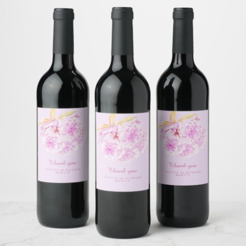 Lilac purple spring bloom wedding thank you wine label