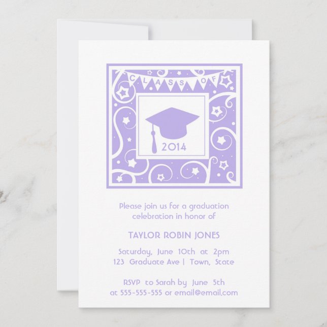 Lilac Purple Swirls Girly graduation invitation (Front)