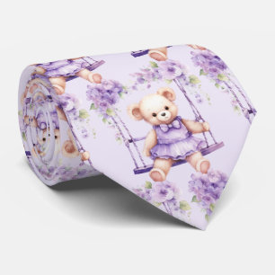 Lilac Purple Teddy Bear Neck Tie