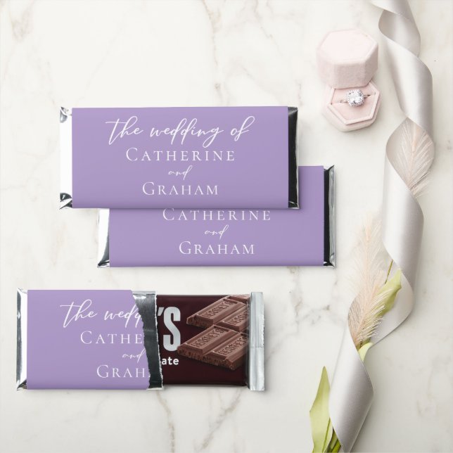 Lilac Purple Typography Wedding Personalized Hershey Bar Favors (Front)