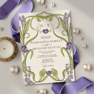 Lilac Purple Vintage Art Nouveau Floral Wedding Invitation