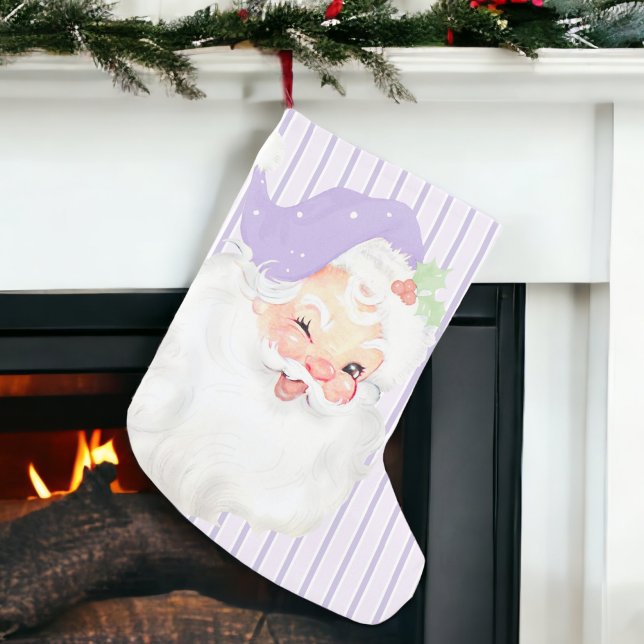 Lilac Purple Vintage Santa Wink Christmas Stocking (Creator Uploaded)