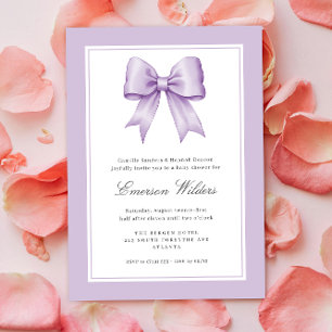 Lilac Purple Vintage Satin Bow Baby Boy Shower Invitation