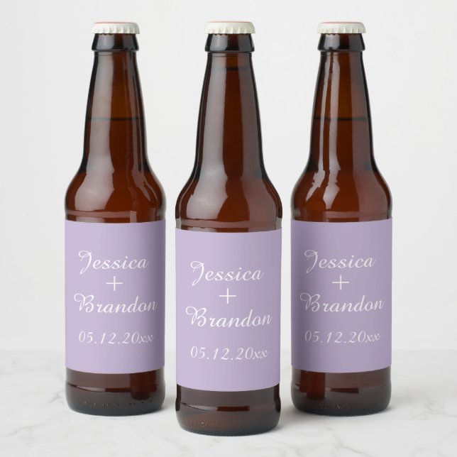 Lilac Purple Violet Simple Elegant Wedding Beer Bottle Label (Bottles)