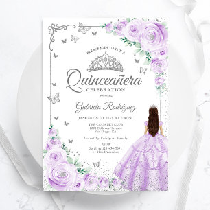 Lilac Purple Watercolor Floral Quinceanera Invitation