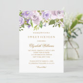 Lilac Purple Watercolor Floral Sweet Sixteen Invitation (Standing Front)