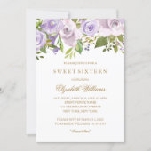 Lilac Purple Watercolor Floral Sweet Sixteen Invitation (Front)