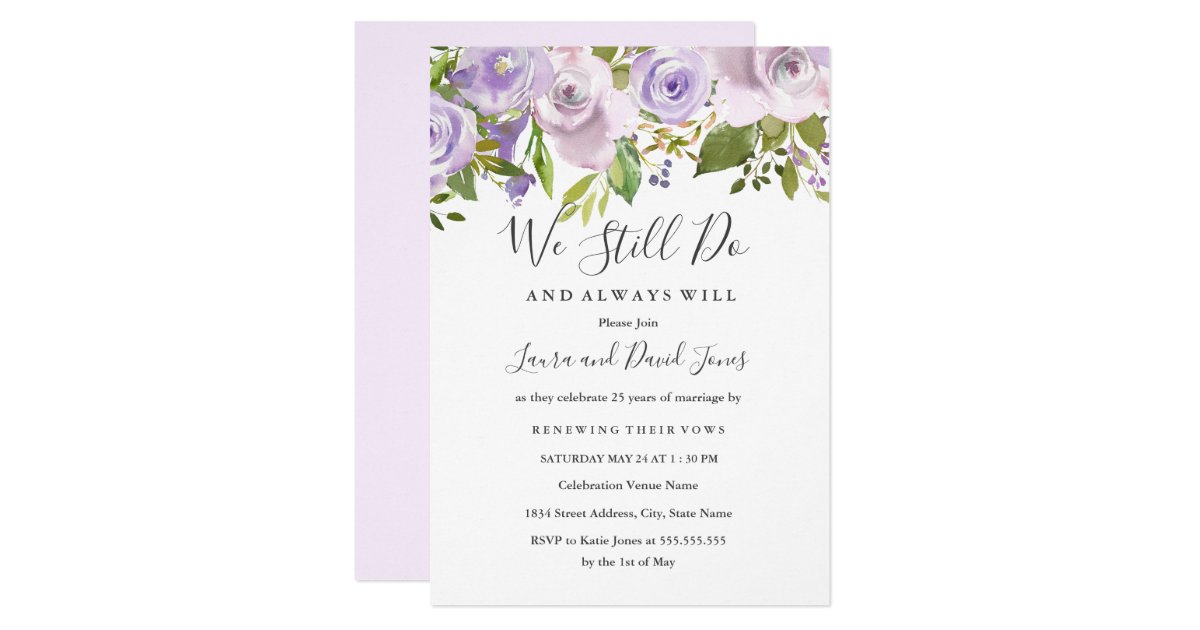 Lilac Purple Watercolor Floral Wedding Vow Renewal 