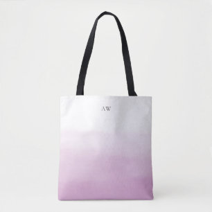 Lilac Purple Watercolor Ombre Modern Monogram Tote Bag