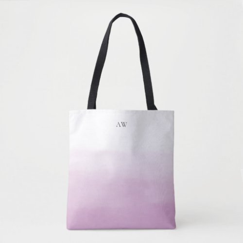 Lilac Purple Watercolor Ombre Modern Monogram Tote Bag