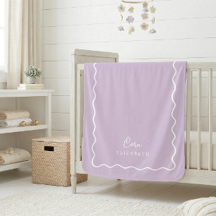 Lilac Purple Wavy Border Monogrammed Sherpa Blanket