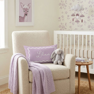 Lilac Purple Wavy Scallop Frame Monogram Lumbar Pillow