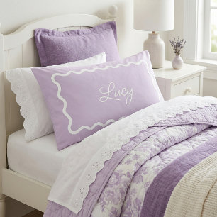 Lilac Purple Wavy Scallop Frame Monogram Pillow Case