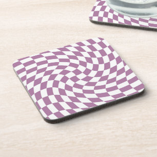 Lilac Purple Wedding Collection Check Checkered Beverage Coaster