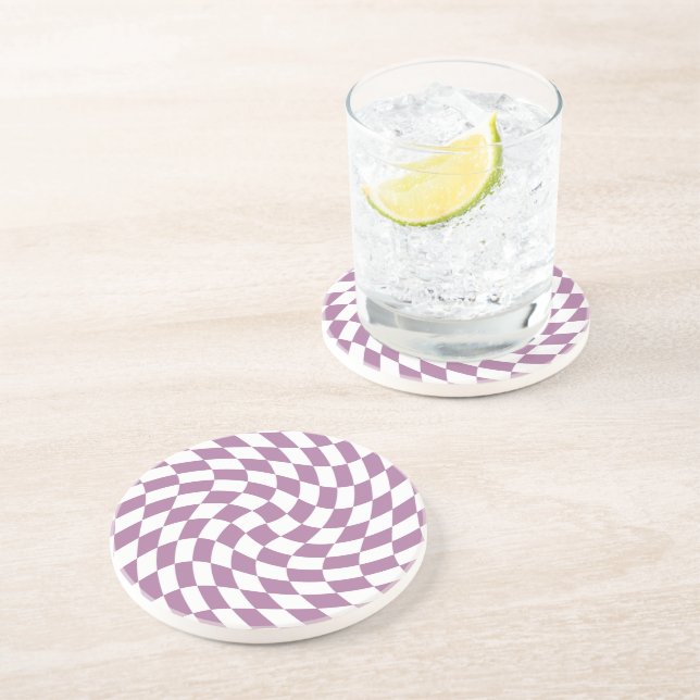 Lilac Purple Wedding Collection Check Checkered  Coaster (Side)