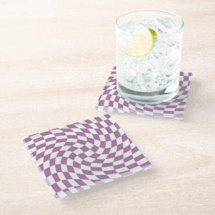 Lilac Purple Wedding Collection Check Checkered Glass Coaster