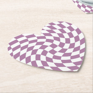 Lilac Purple Wedding Collection Check Checkered Paper Coaster