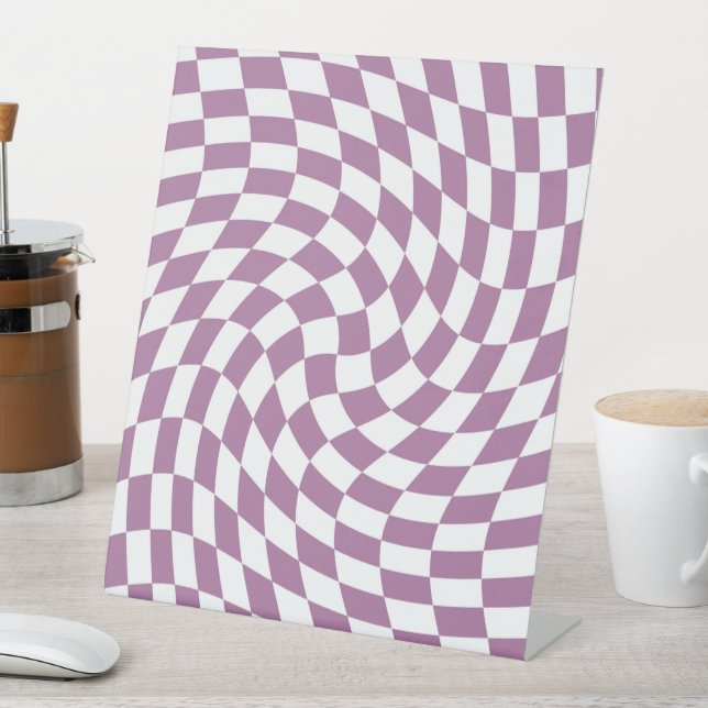 Lilac Purple Wedding Collection Check Checkered   Pedestal Sign (In SItu)