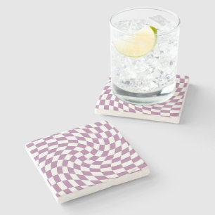 Lilac Purple Wedding Collection Check Checkered  Stone Coaster