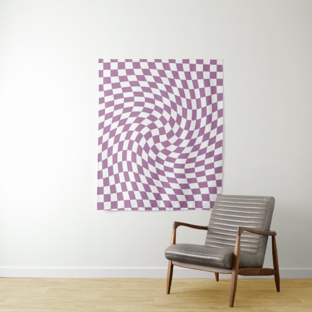 Lilac Purple Wedding Collection Check Checkered  Tapestry (In Situ)