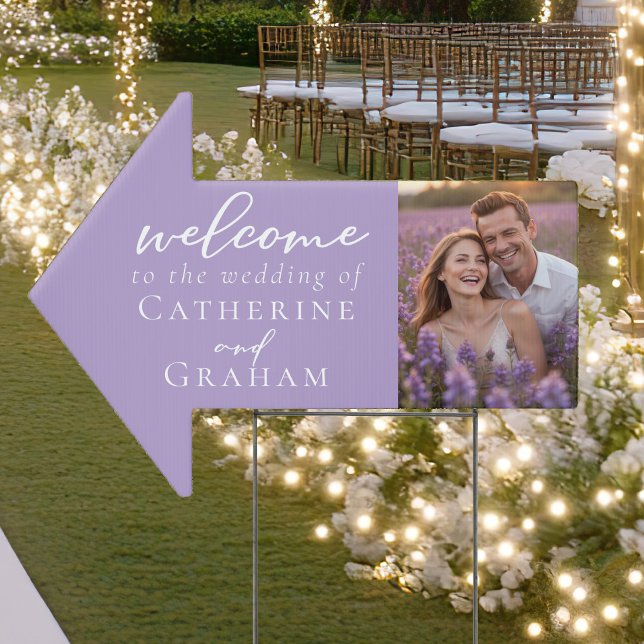 Lilac Purple Wedding Couple Photo Arrow Yard Sign (Creator Uploaded)