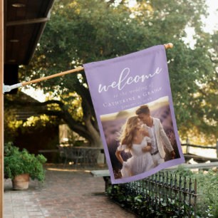 Lilac Purple Wedding Couple Photo Welcome House Flag