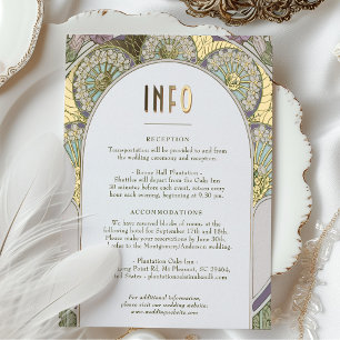 Lilac Purple Wedding INFO Vintage Nouveau Mucha Foil Holiday Postcard