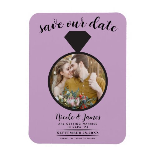 Lilac Purple Wedding Ring Photo Save the Date Magnet