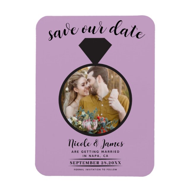 Lilac Purple Wedding Ring Photo Save the Date Magnet (Vertical)