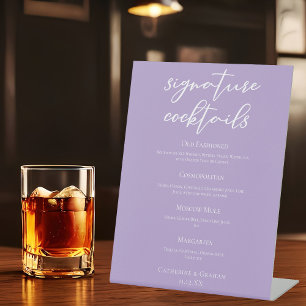 Lilac Purple Wedding Signature Cocktails Menu Pedestal Sign