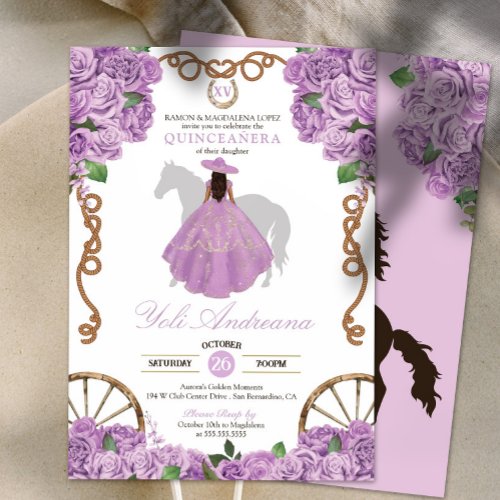 Lilac Purple Western Charro Quince Invitation