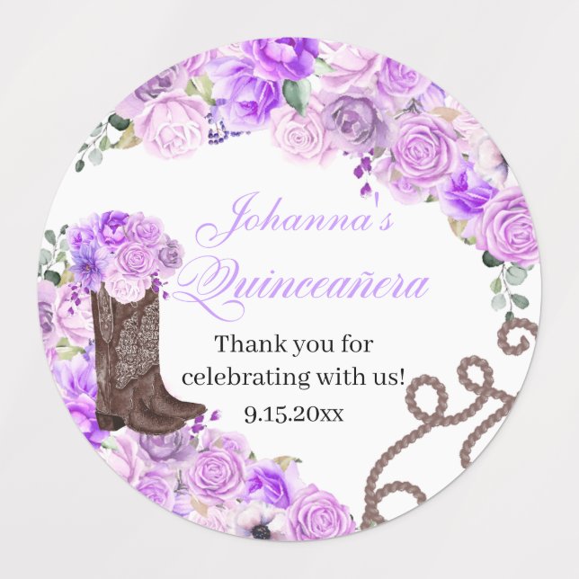 Lilac Purple Western Charro Quinceanera Labels (Design 1)
