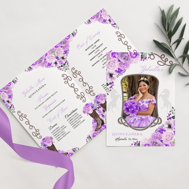Lilac Purple Western Charro Quinceañera Program (Creator Uploaded)
