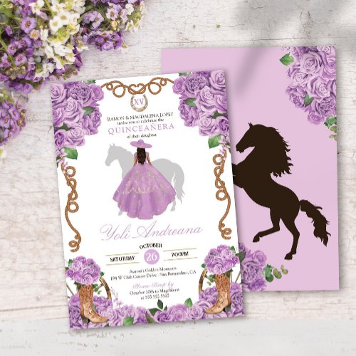 Lilac Purple Western Charro Vestidos Quinceanera Invitation