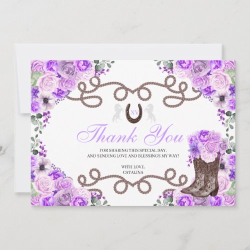 Lilac Purple Western Horse Quinceanera Thank You 