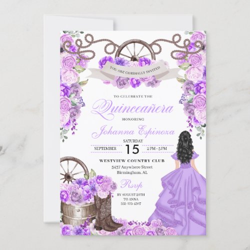 Lilac Purple Western Ranchero Quinceanera Invitation