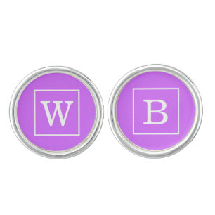 Lilac Purple White Framed Initial Monogram Cufflinks