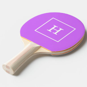 Lilac Purple White Framed Initial Monogram Ping-Pong Paddle