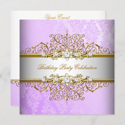 Lilac Purple White Gold Elegant Party Invitation