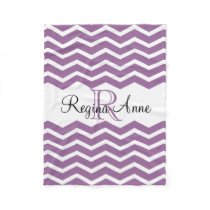 Lilac Purple/White Monogram Name Keepsake Chevron Fleece Blanket