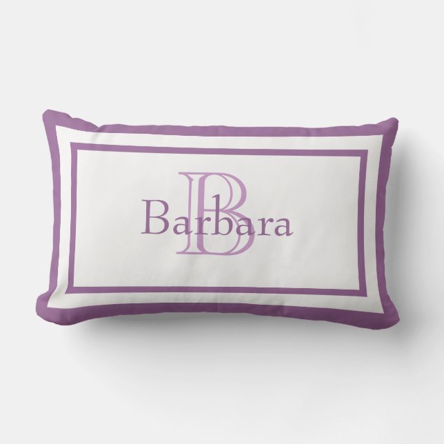 Lilac Purple/ White Monogram Name Keepsake Pillow (Front)