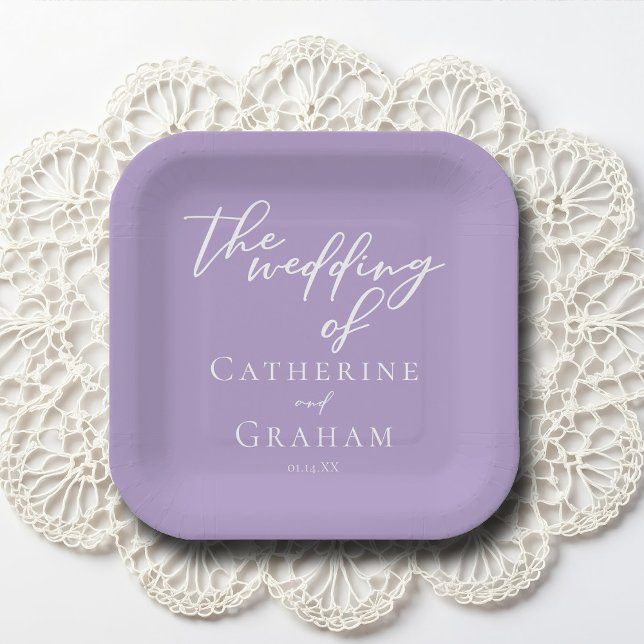 Lilac Purple White Personalized Wedding Paper Plates (Creator Uploaded)