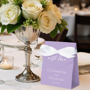 Lilac Purple White Typography Custom Wedding Favor Boxes