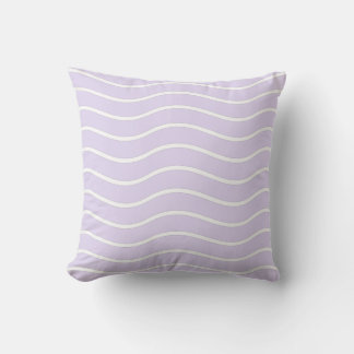 Lilac Purple & White Wavy Lines Design Throw Pillow
