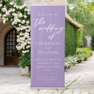Lilac Purple White Welcome to our Wedding Vertical Retractable Banner