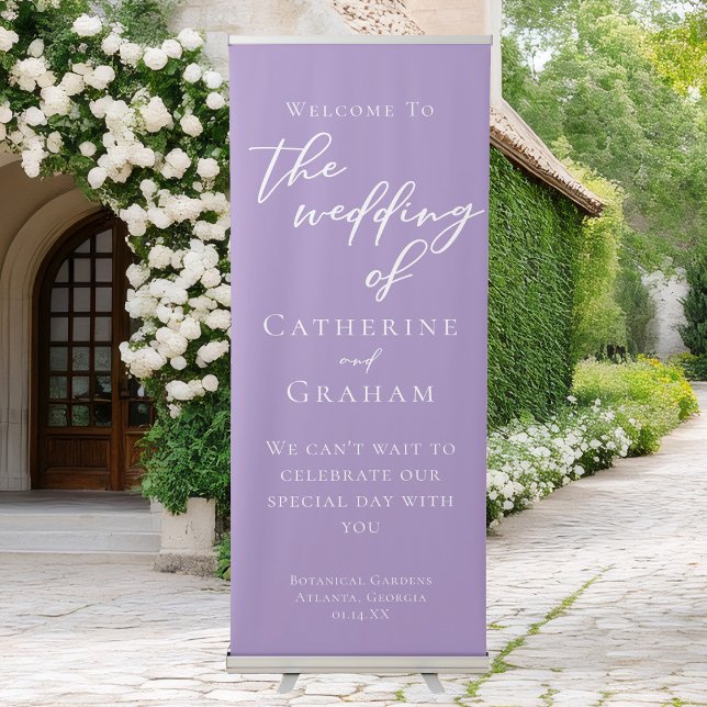 Lilac Purple White Welcome to our Wedding Vertical Retractable Banner (Creator Uploaded)